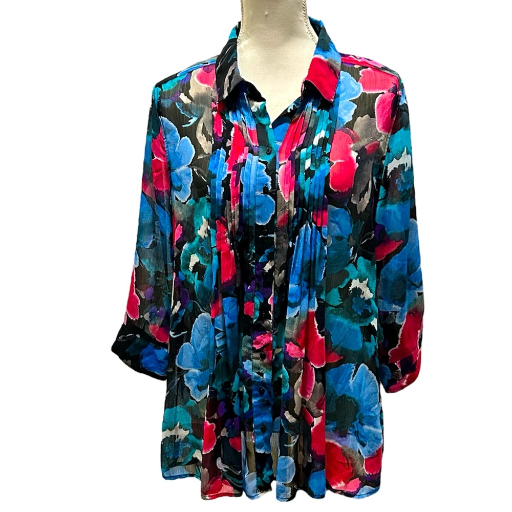 Fever Women’s Long Sleeve Button Down Floral Top size Large